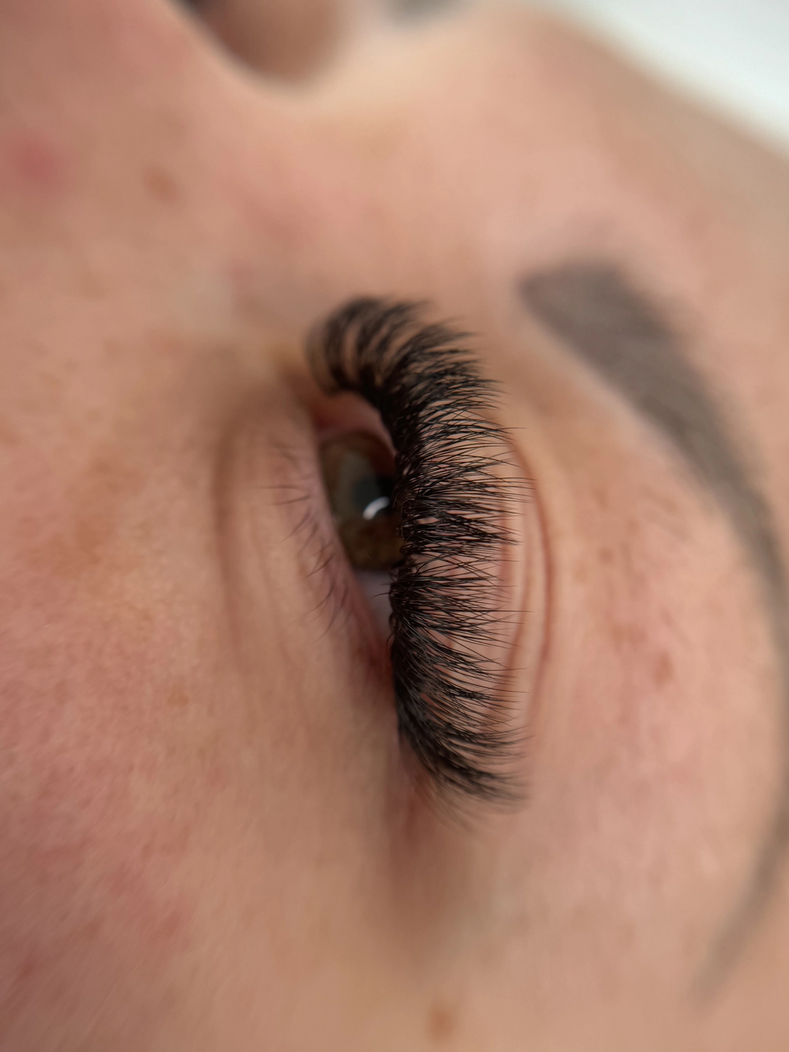Wimpernverlängerung bei Melye Cosmetics – Nahaufnahme professionell applizierter Lash-Extensions für längere, dichtere und natürlich aussehende Wimpern